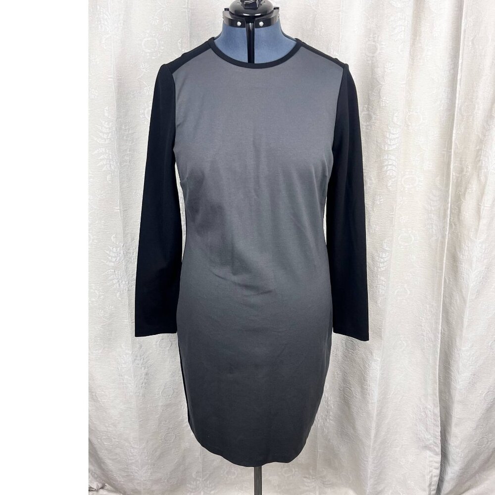 Banana Republic color block long sleeve stretch jersey dress gray black 16 NWT